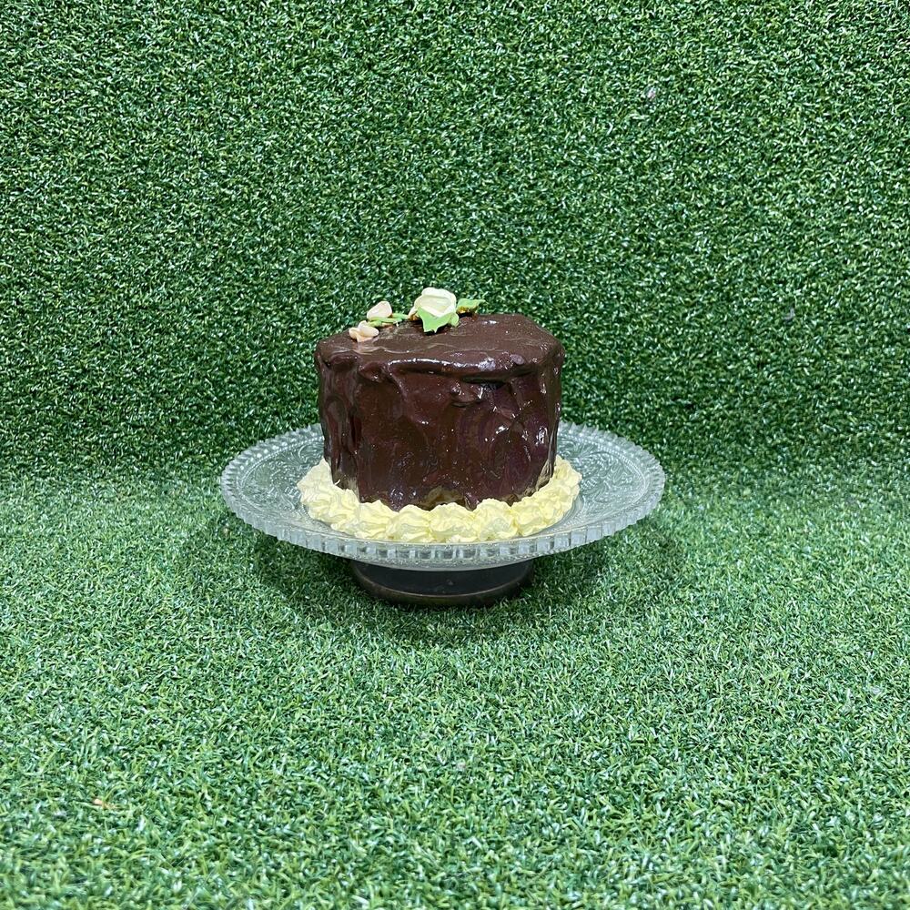 Vintage Small Chocolate Cake with Dark Frosting Kitchen Decor